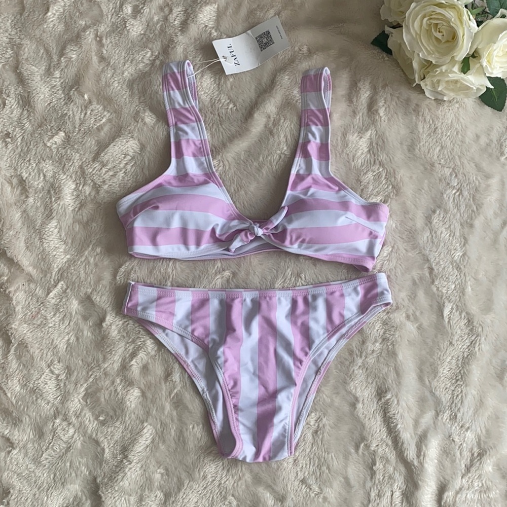 ZAFUL PINK/WHITE STRIPED BIKINI S/M
